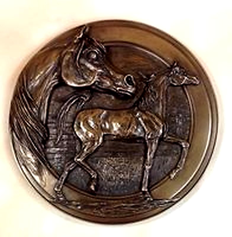 "Classic Arabian Mare and Foal" Cold Cast Bronze Trophy Wall Plaque