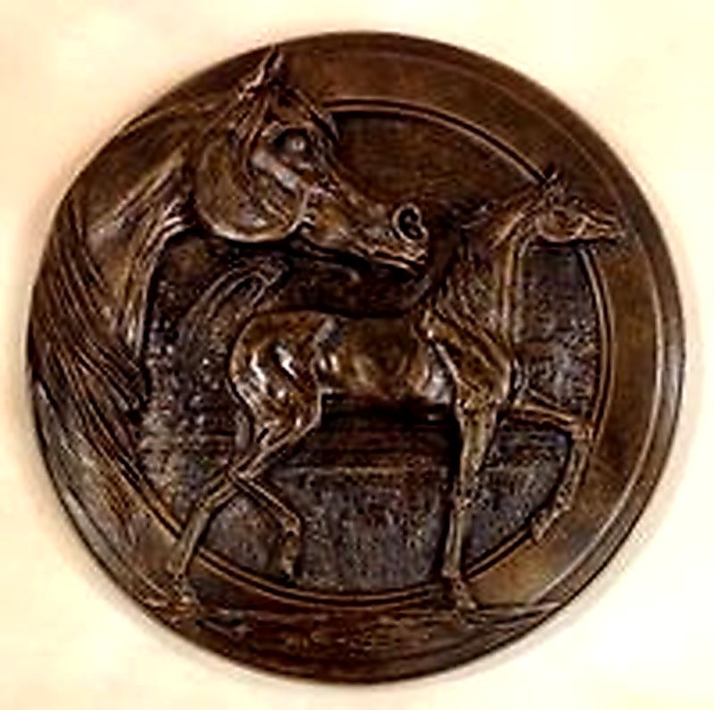 Antique Bronze "Classic Arabian Mare and Foal" Wall Trophy Plaque