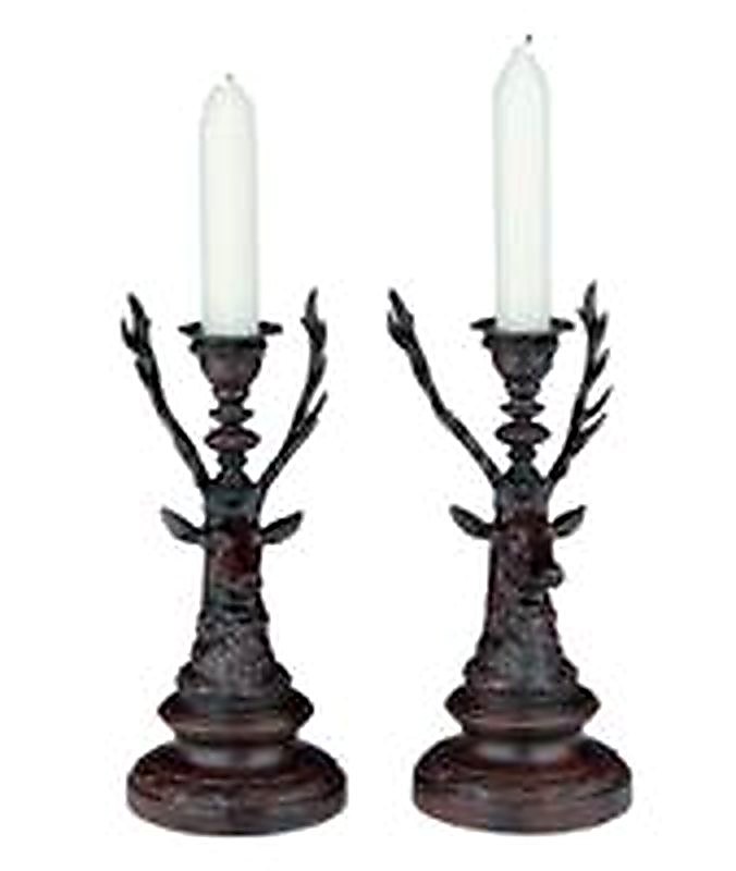 Burlwood Finish Deer Candleholders