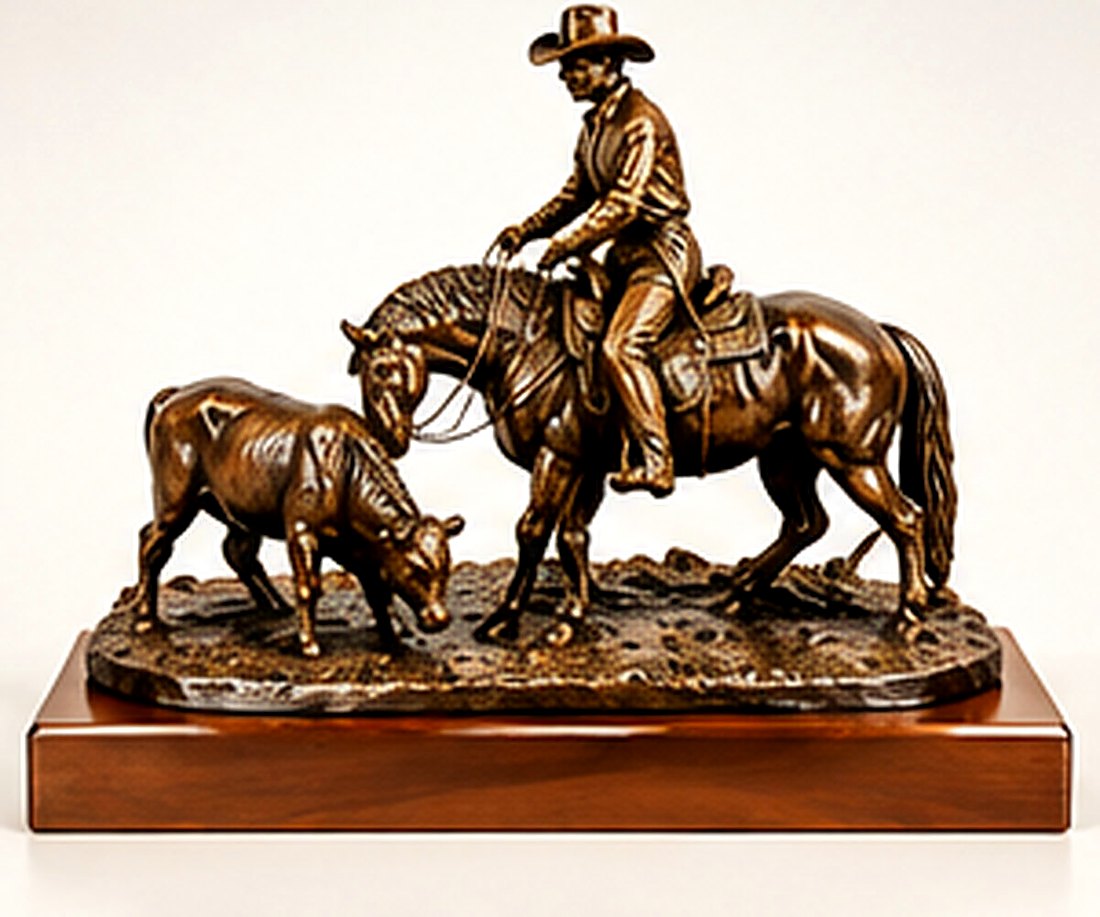 Antique Bronze "Cutting Horse" Trophy Statue