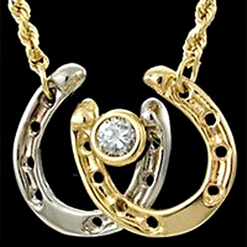 Two Tone Diamond Horse Shoe Pendant