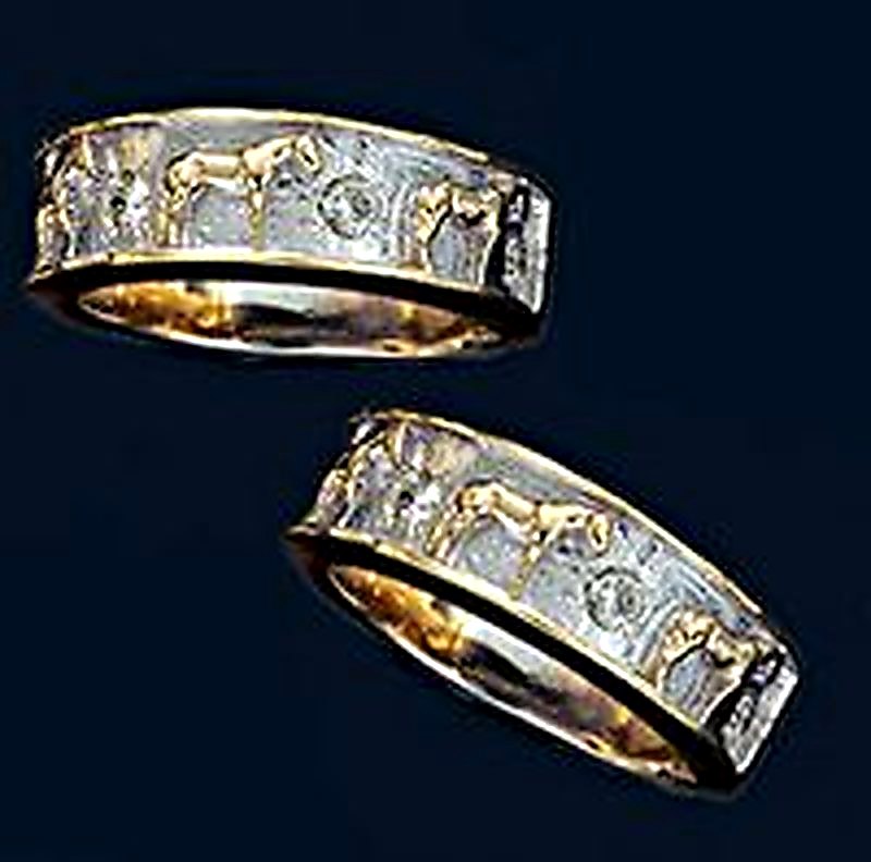 Diamond Studded Quarter Horse Ring Pair