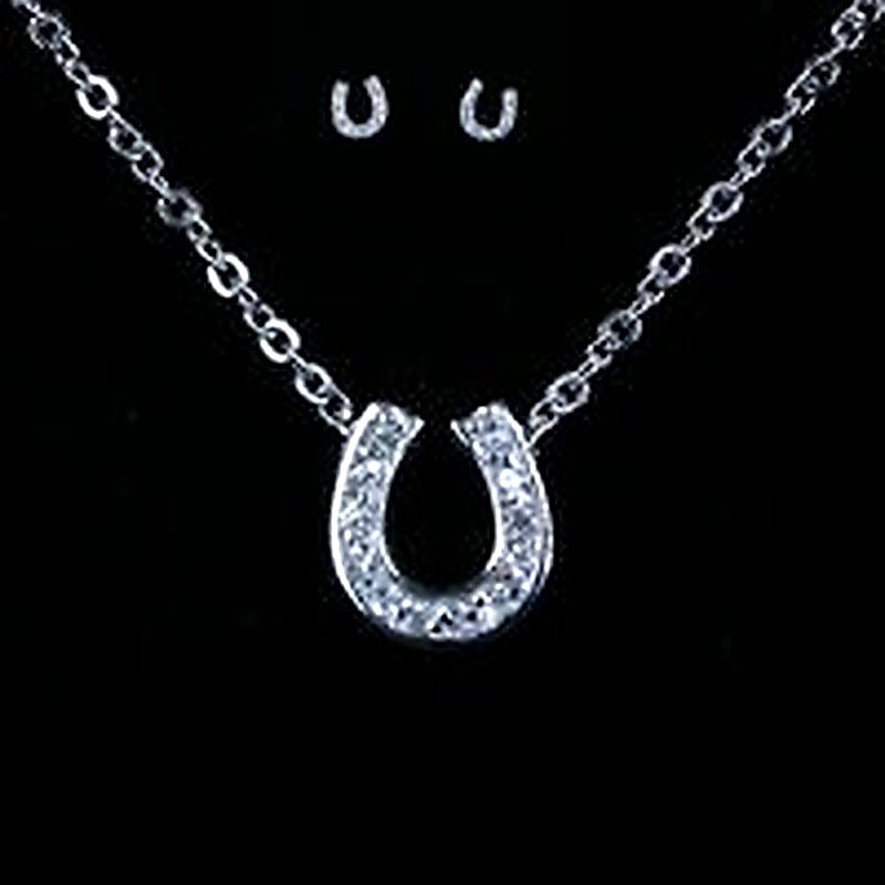 CZ Studded Horseshoe Necklace & Earring Set